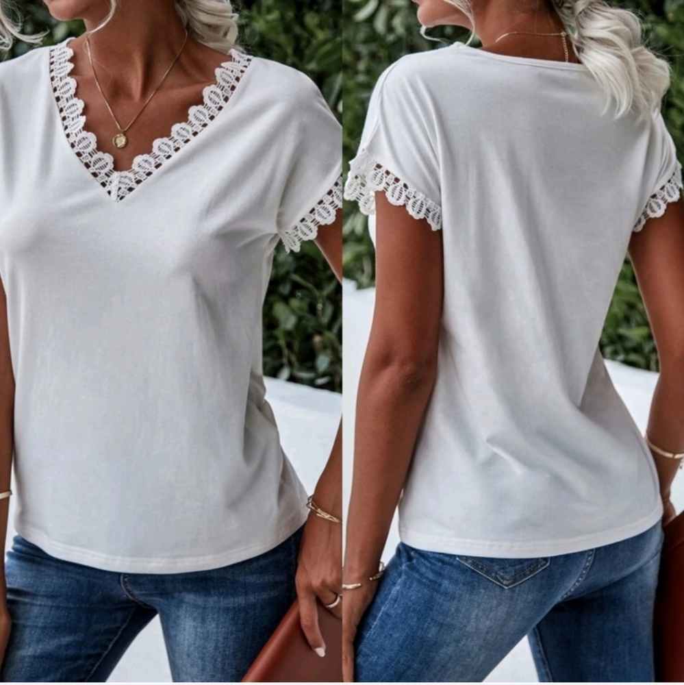 V-neck Top With Eyelet Detail